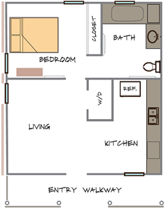 One Bedroom / One Bath - 630 Sq.Ft.*